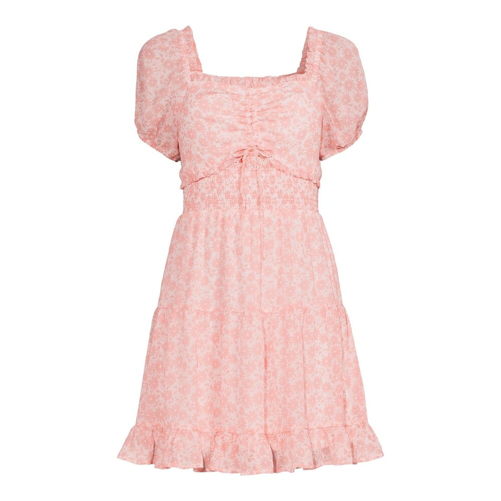 Madden NYC Size S Pink Coquette Floral Smocked Waist Tiered Summer Dress y2k
